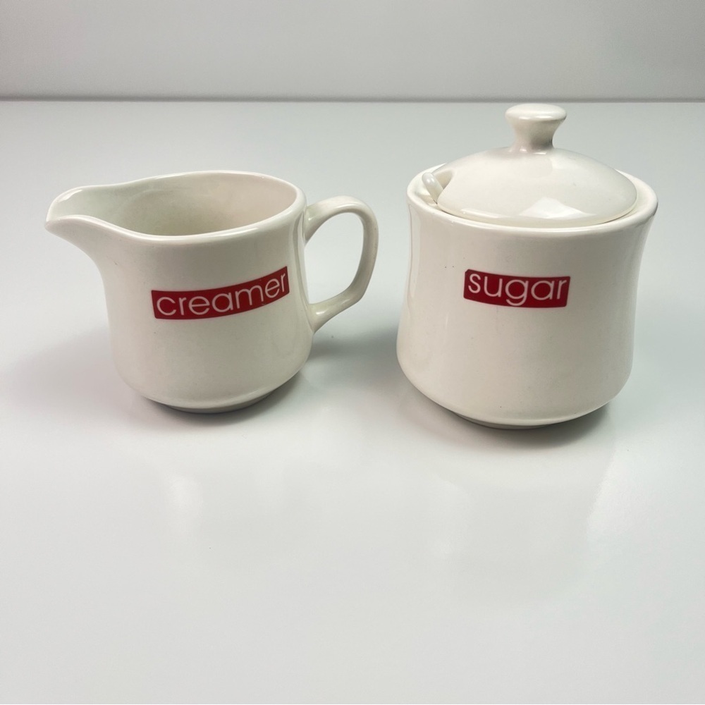 Vintage 1990’s Off-White Color with Red Writing Cream and Sugar Set